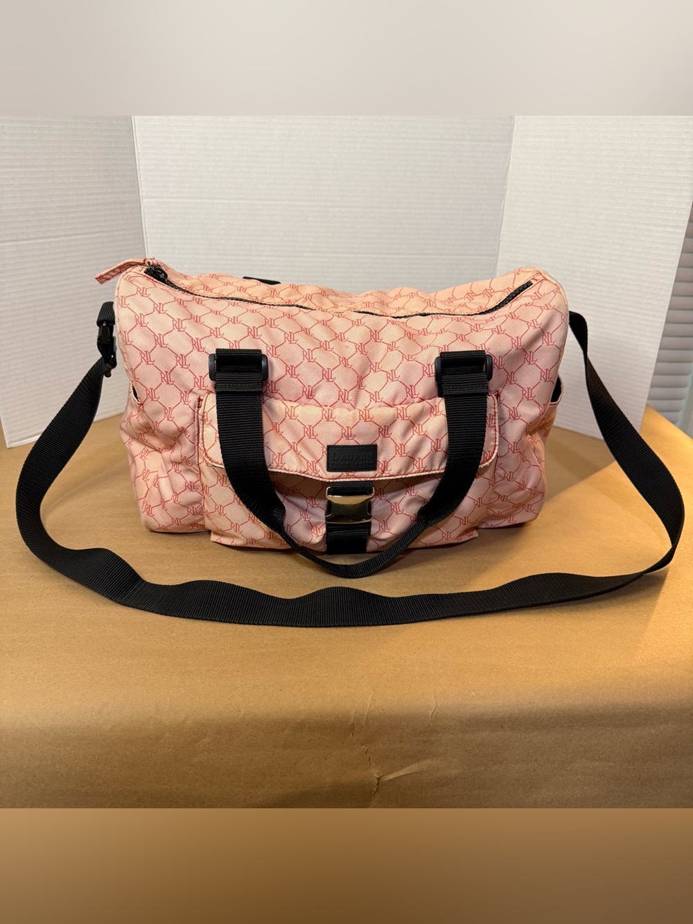 Lauren Ralph Lauren Pink Logo Crossbody Shoulder Bag Black Strap Vintage